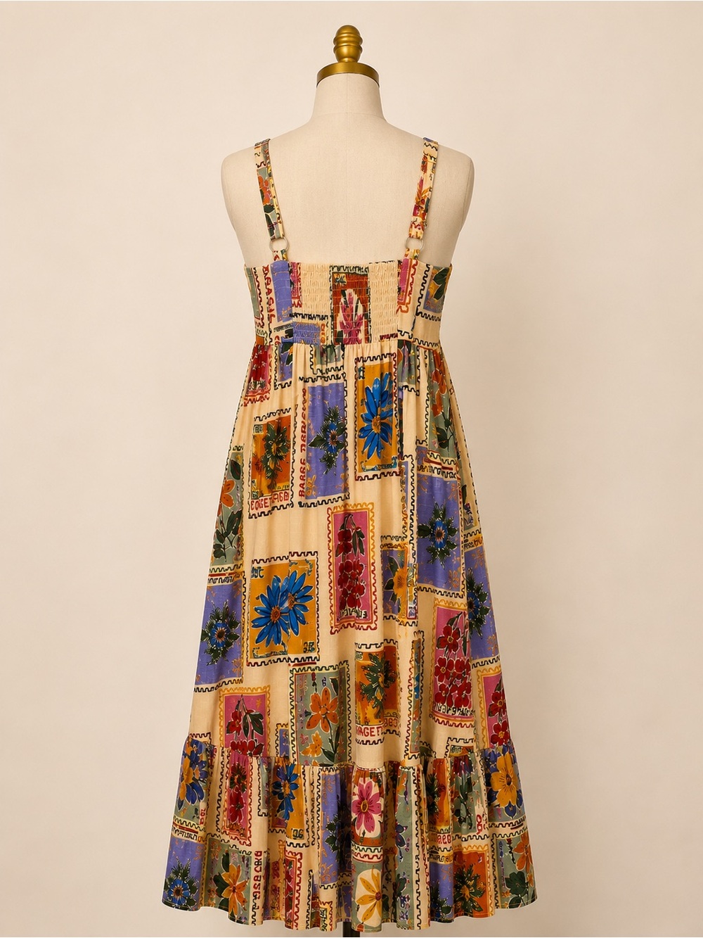 Paper Heart Anthropologie Linen Blend Floral Plant Stamped Maxi Dress Size S - Picture 6 of 17